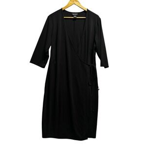 Lane Bryant Wrap Tie Dress 14/16 Black Knee Length Stretchable 3/4th Sleeve